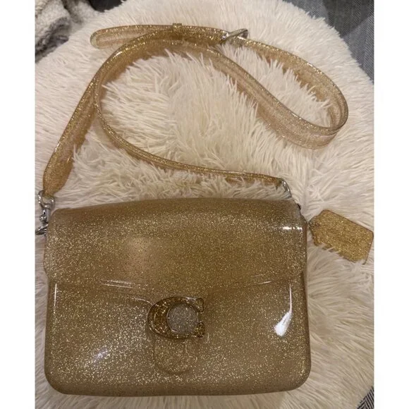 Coach Gold Glitter Jelly Crossbody Bag With Adjustable Strap & "C" Buckle Accent - Picture 3 of 14